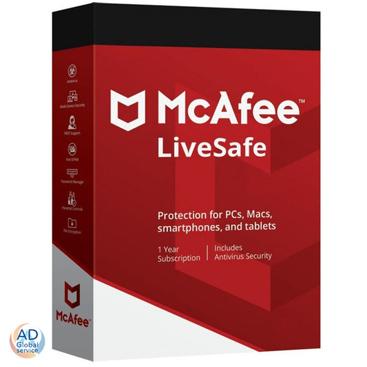 McAfee LiveSafe 2025 Multi Dispositivo 1 Anno Licenza (Windows / MacOS / Android / iOS)